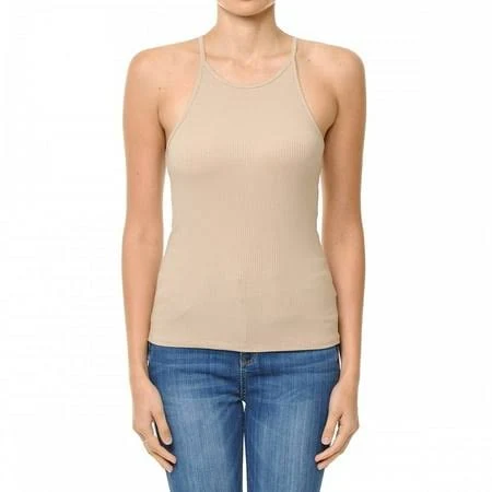 Shezpretty Women's High Halter Neck Ribbed Halter Racerback Tank Top