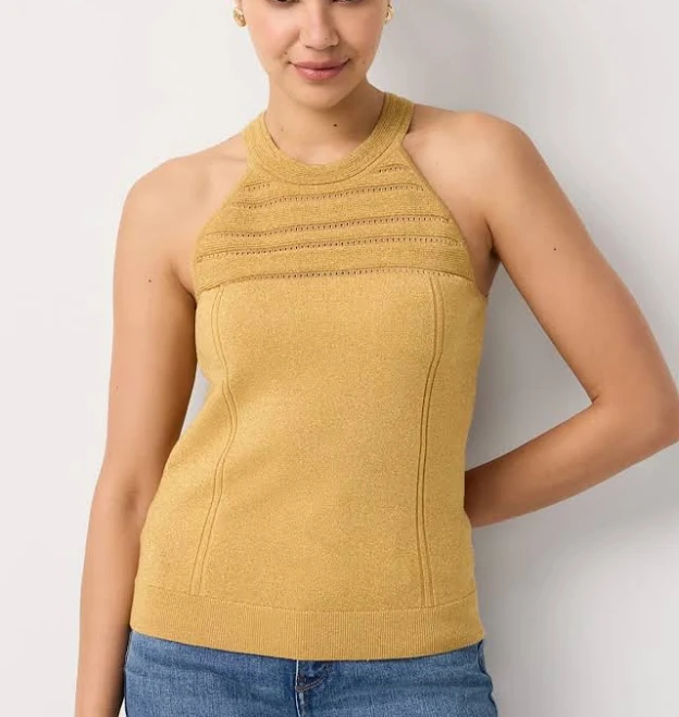 White House Black Market Metallic Knit Halter Top