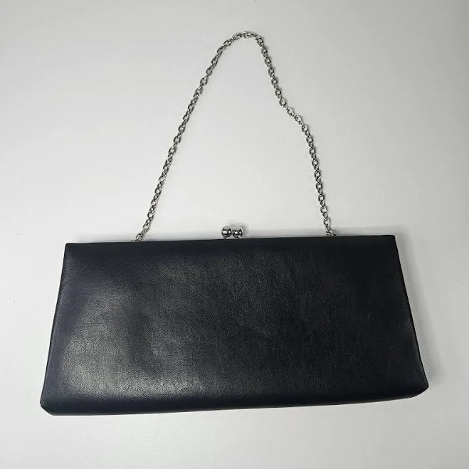 Worthington Black Faux Leather Clutch/purse W/ Silver Chain Strap