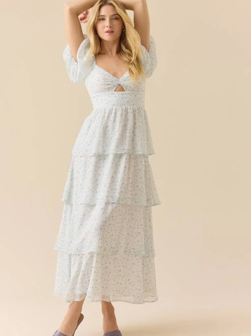 Altar'd State Brinley Puff Sleeve Tiered Maxi Dress