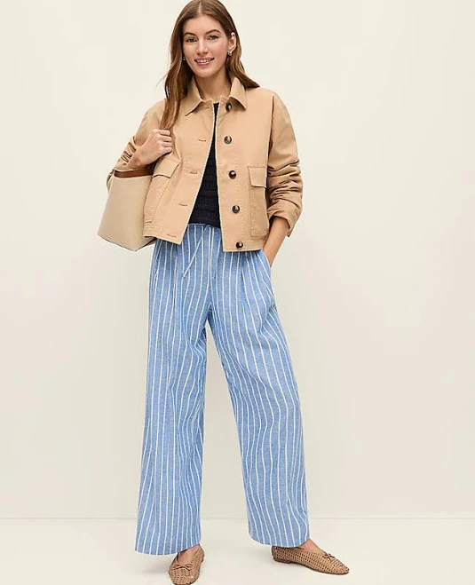 Ann Taylor Women's Striped Linen Wide-leg Pants