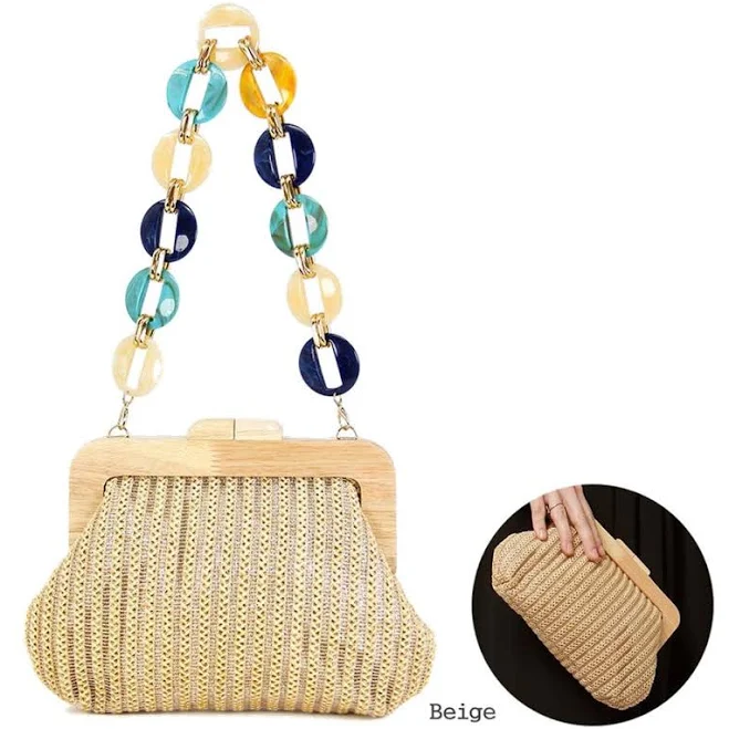 Wood Woven Purse with Bead Handle