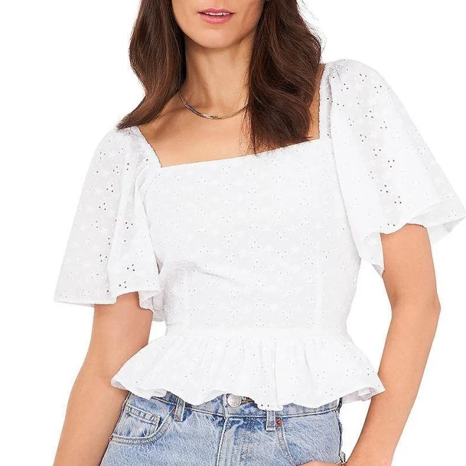 1.state Womens Eyelet Square Neck Blouse