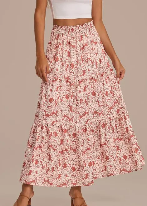 Floral Elastic Waist Tiered Maxi Skirt