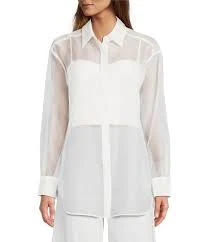 Antonio Melani Priscilla Organza Sheer Long Sleeve Button Front Coordinating Blouse