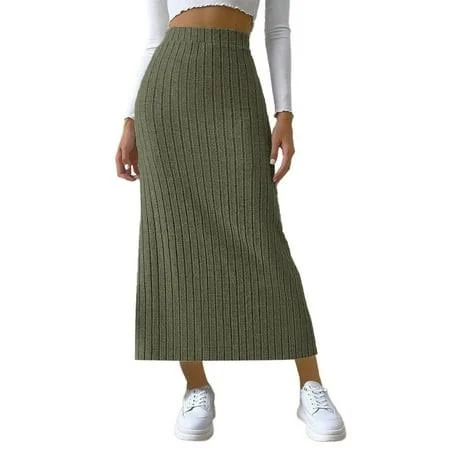 Women's High - Waisted Side Slit Slim Fit Midi Skirt
