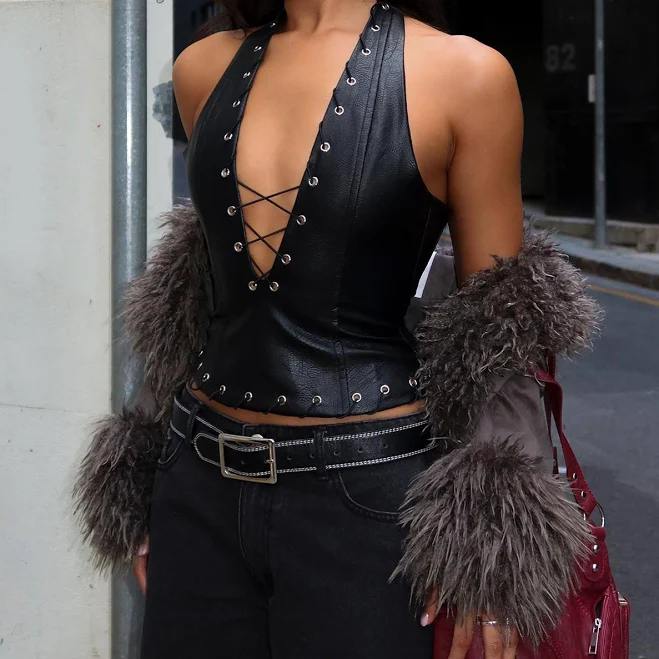 Princess Polly Captivated Faux Leather Halter Top