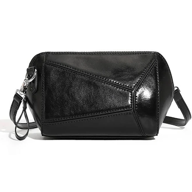 Women's Patent Leather Mini Crossbody Bag with Geometric Trim