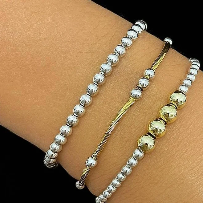 Mixed Metal Beaded Bracelet Stack