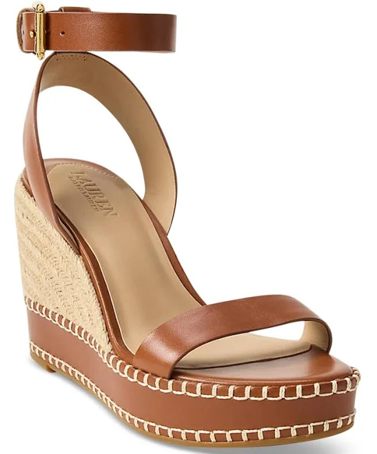 Ralph Lauren Women's Hilarie Ankle-Strap Espadrille Platform Wedge Sandals