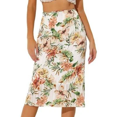 Allegra K Women's Floral Chiffon High Waist Midi Pencil Skirt