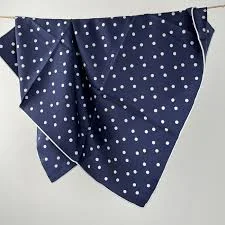 26"x26"Navy White Dots Print Pure Mulberry Twill Silk 14momme Scarf 65x65cm