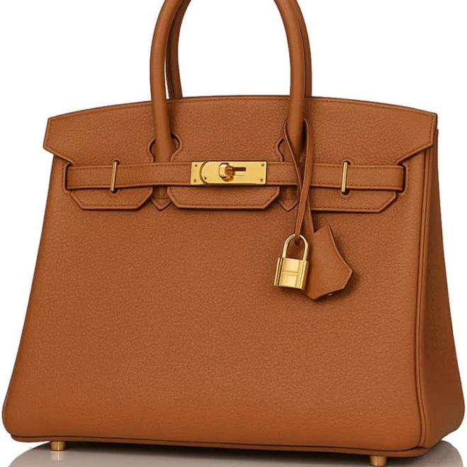 Structured Leather Handbag with Gold Hardware