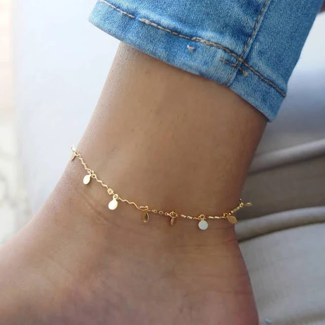 Tiny Discs Dainty Gold Chain Anklet