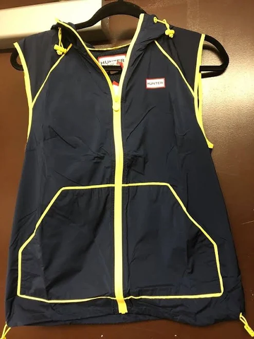 Hunter Women's Reflective Hooded Windbreaker Vest Navy Yellow Xs