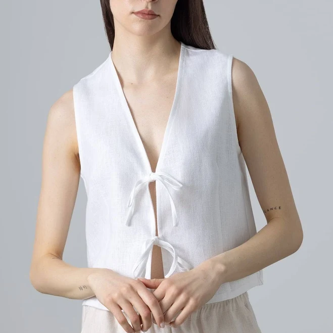 Colette Handmade Linen Tie Front Vest
