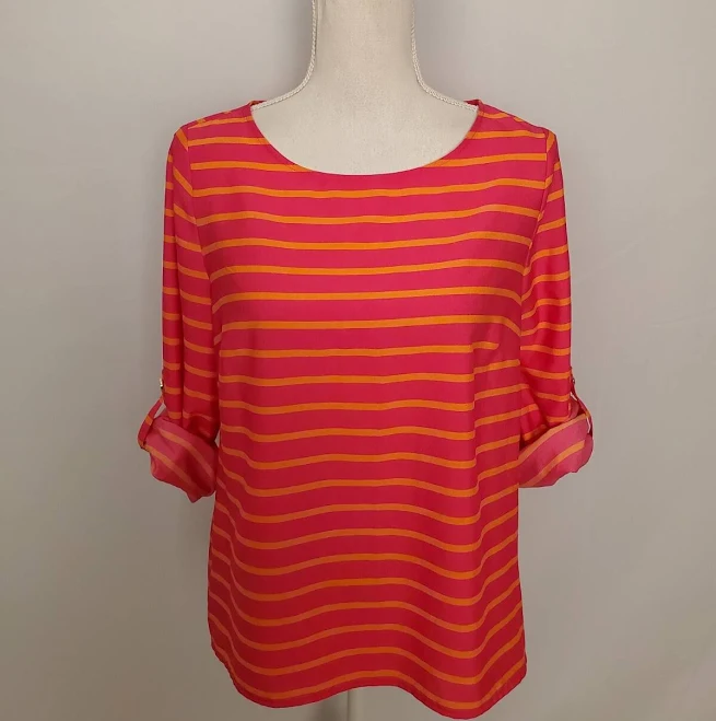 Calvin Klein Bright Pink & Orange Horizontal Stripe Top Women's Size