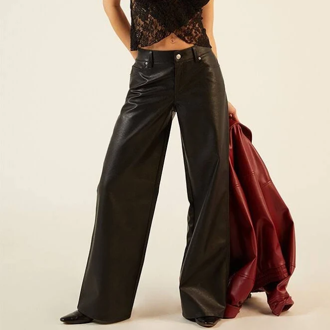 Faux Leather Wide Leg Pants