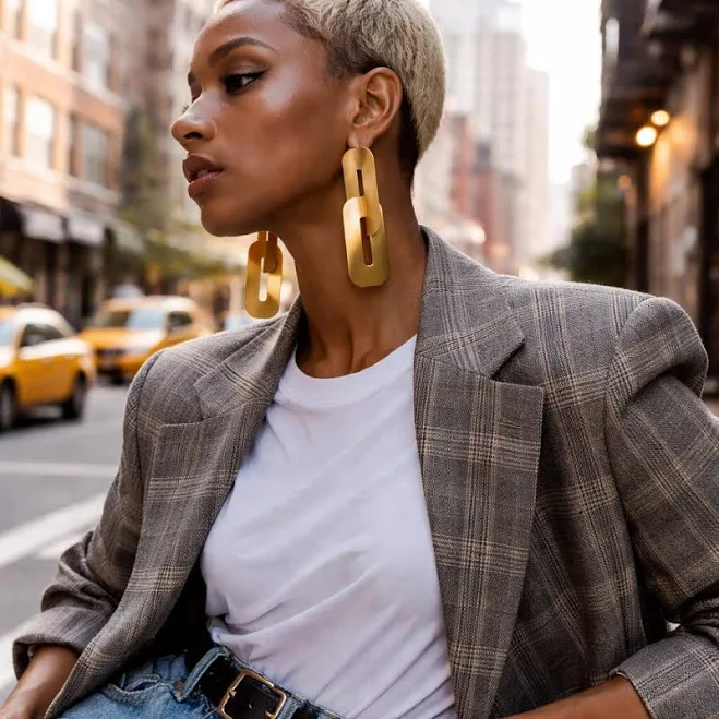 Bold Gold Statement Earrings - Oversized Sculptural Drop Dangle Earrings - Lightweight Contemporary Jewelry for Everyday Elegance