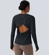 Backless Long Sleeve Thumb Hole Yoga Sports Top