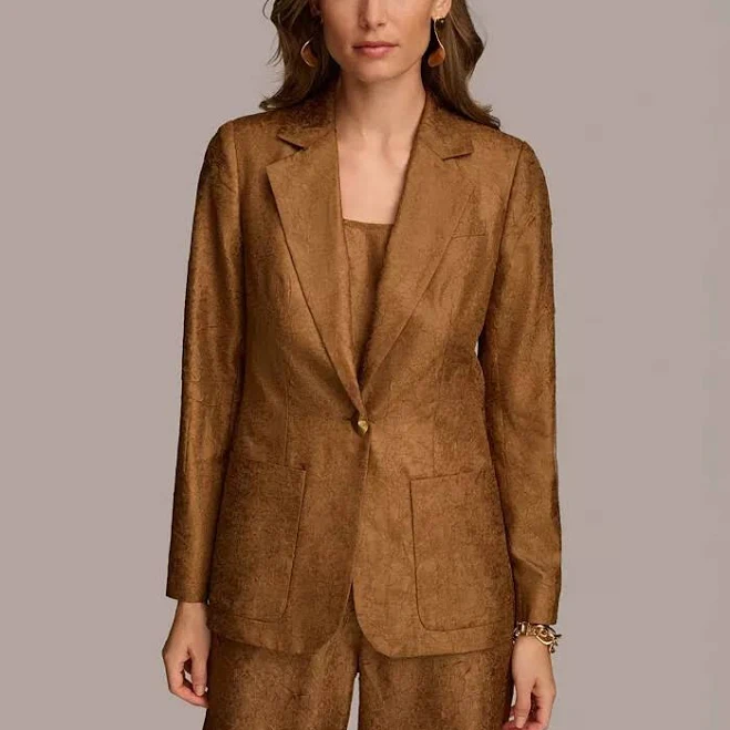 Donna Karan York Women's Textured Metallic One-button Blazer Bronze