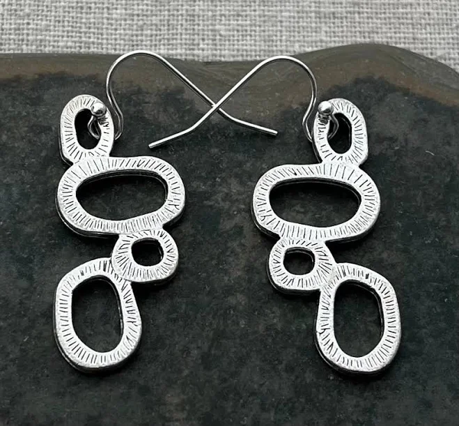 Modern Geometric Dangle Silver Earrings