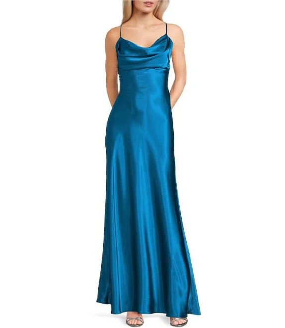 Morgan Co. Women's Sleeveless Spaghetti Strap Charmeuse Prom Dress