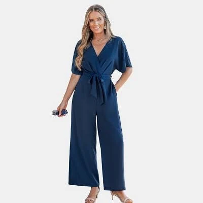 Cupshe Women's Elegant Full Length Jumpsuit with Waist Tie Belt