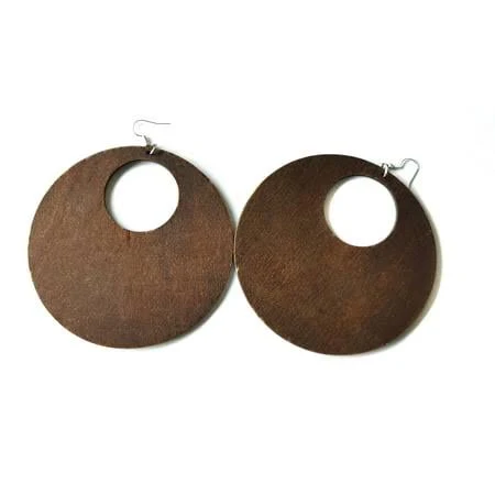 Large Dark Brown Wood Hoop Earrings 4 Inch Hoop Earrings Lightweight