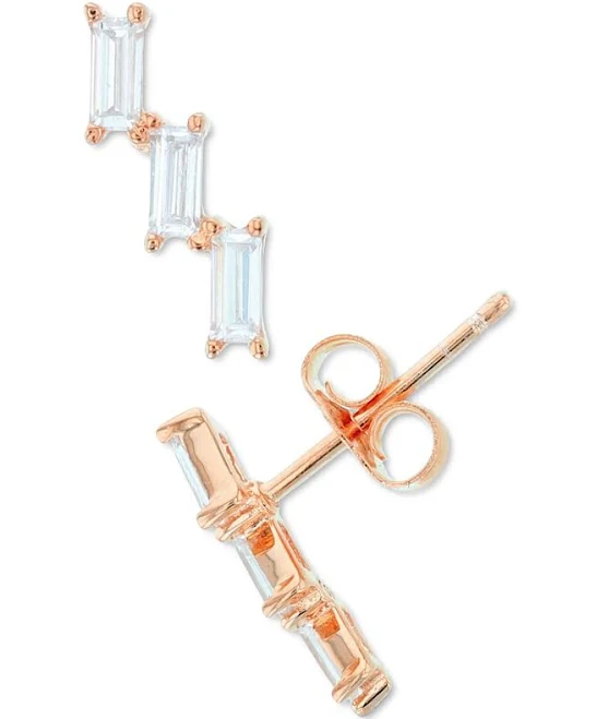 Macy's 14K Rose Gold-Plated Sterling Silver Cubic Zirconia Baguette Stud