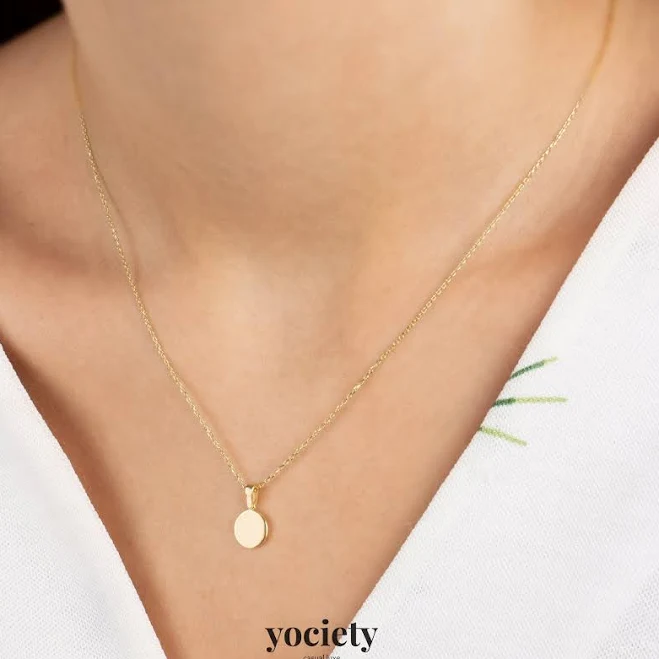 14K Solid Gold Minimalist Disc Pendant Necklace