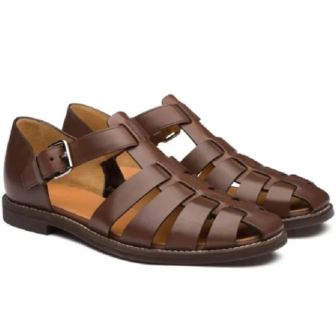 Men's Genuine Leather Fisherman Sandals with Adjustable Straps, Breathable Closed Toe Shoe, Dark Brown / 10.5