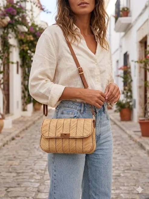 Boho Chic Raffia Crossbody Bag