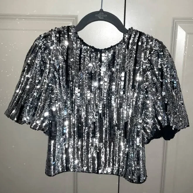Topshop Women's Dazzling Sequin Crop Top
