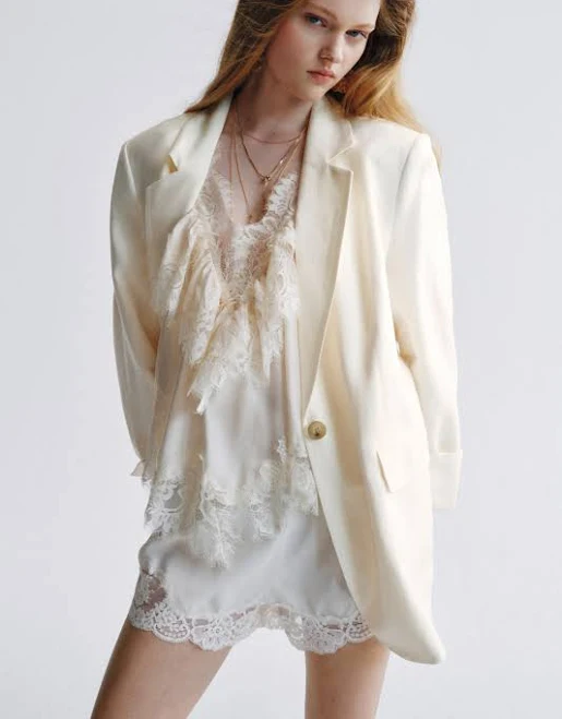 Ladies H&M Cream Linen-blend blazer