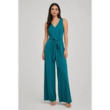 Calvin Klein NWOT CK Teal Green V-Neck Sleeveless Belted Wide Leg Jumpsuit