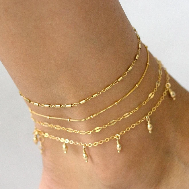 Dainty Satellite Beaded Chain Anklet