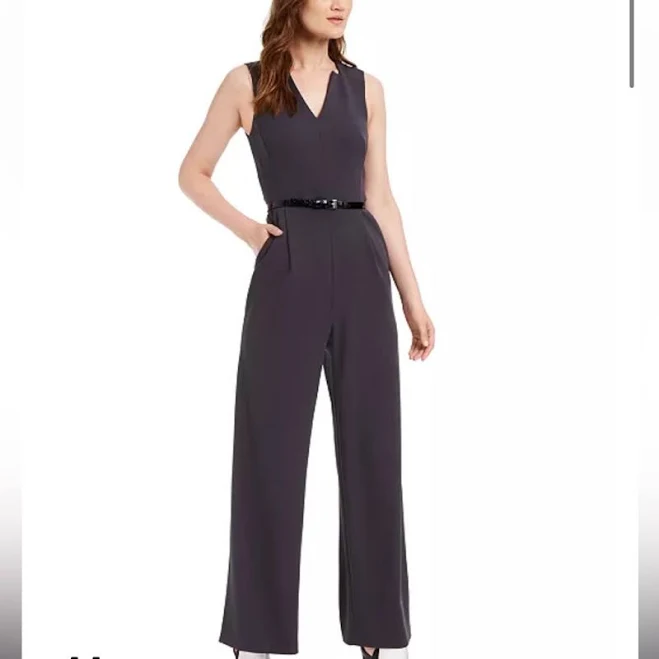 Calvin Klein Black Sleeveless Belted Jumpsuit