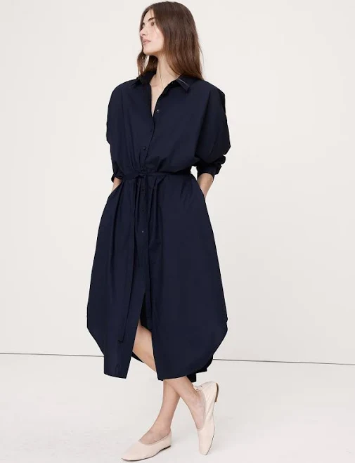Banana Republic Women's Cotton Poplin Midi Shirt Dress