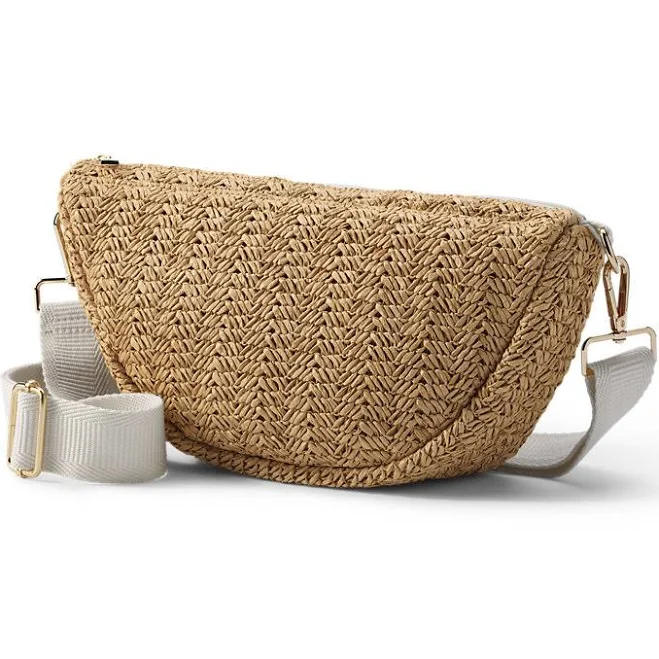Lands' End Women's Straw Crescent Crossbody Bag