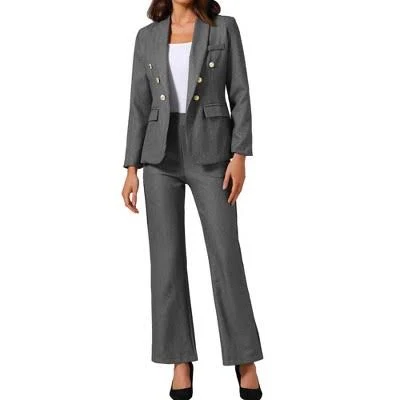 Inspire Chic Women's Two Piece Shawl Lapel Long Sleeve Business Casual Suit with Pockets