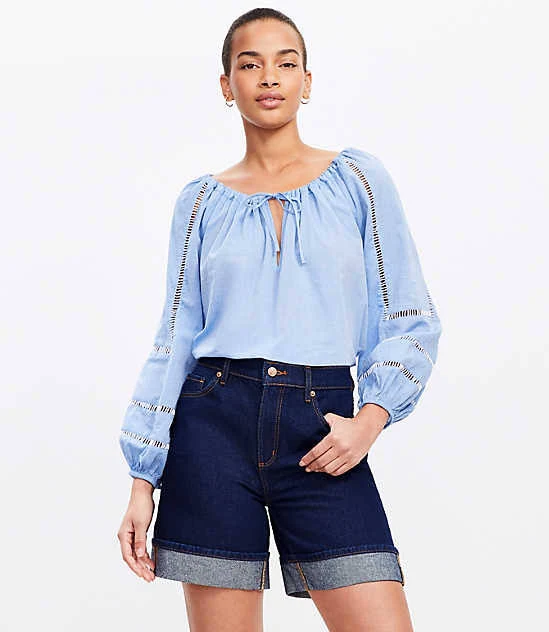 Loft Women's Petite A-Line High Rise Denim Shorts