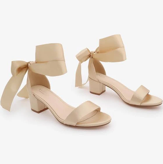Satin Block Heel Sandals with Wrapped Satin Tie