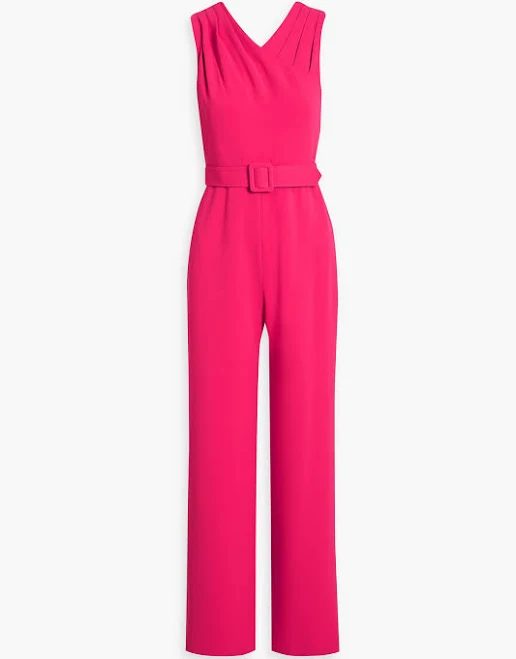 Badgley Mischka Belted pleated crepe jumpsuit - Women - Fuchsia Jumpsuits - US 8