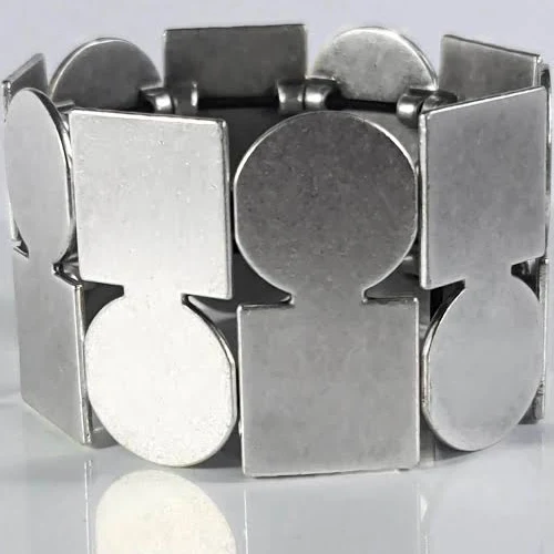 Modern Minimalist Chunky Square Silver Cuff Bracelet