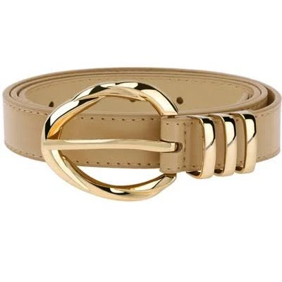 Inspire Chic Women's PU Leather Skinny Thin Belt with Gold Buckle