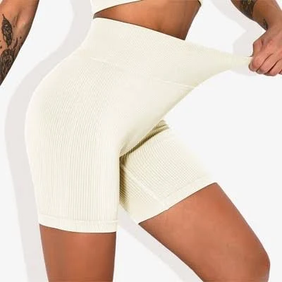 Women's High-Waisted Seamless Ribbed Compression Biker Shorts