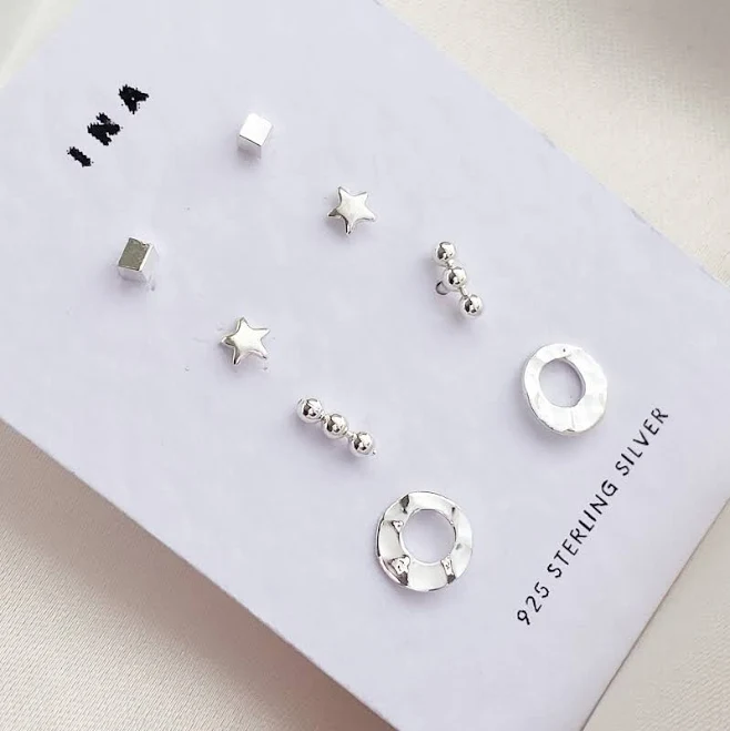 Tiny Sterling Silver Stud Earring Set