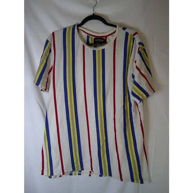 Pacsun Mens Xl Vertical Stripe T-shirt Multicolor Red Blue Yellow