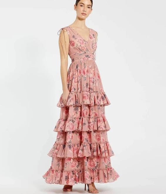 Mac Duggal Women's Floral Chiffon A-Line Gown with Drawstring Shoulder